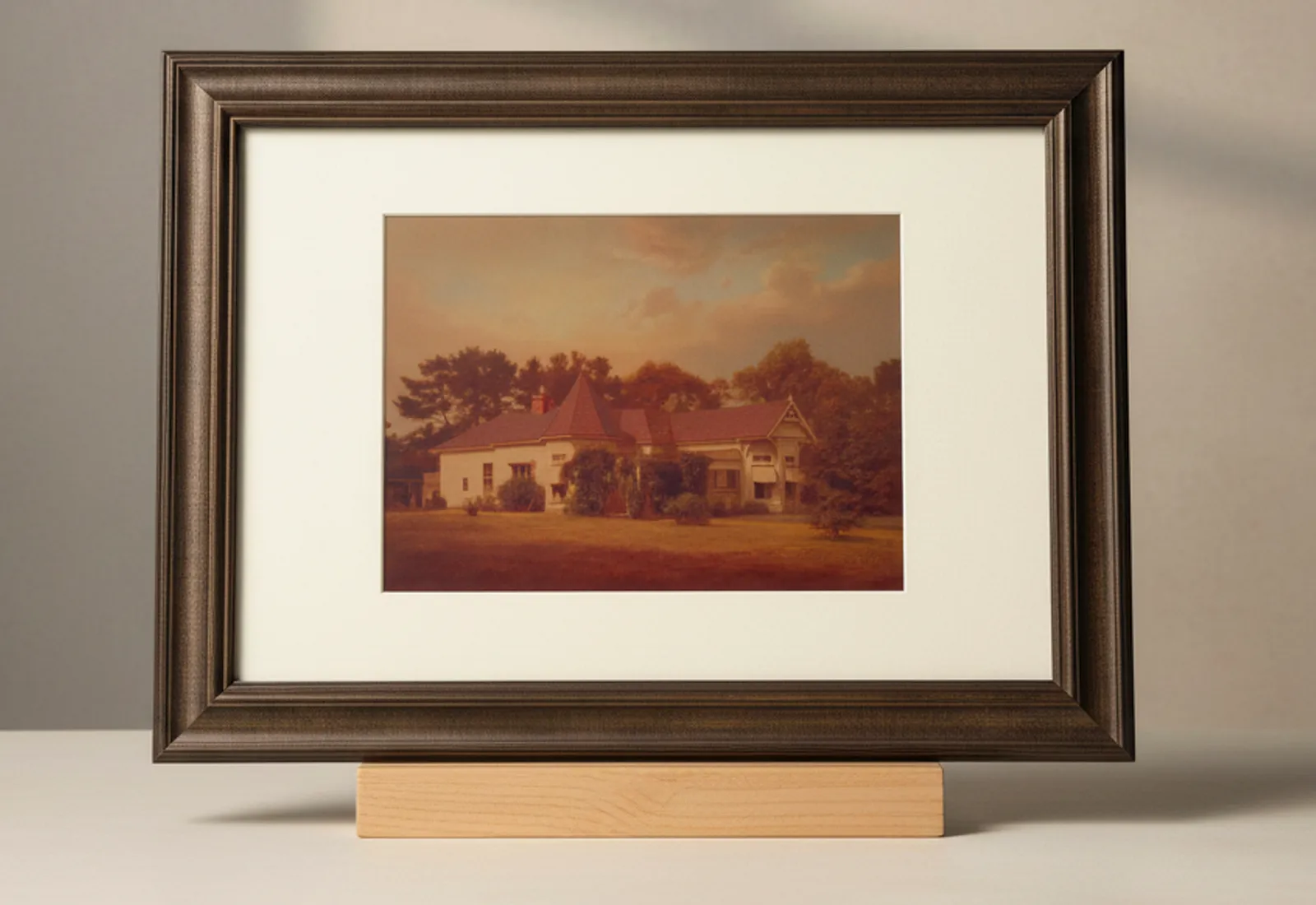 The Homestead Frame — close detail of the wood frame and linen mat